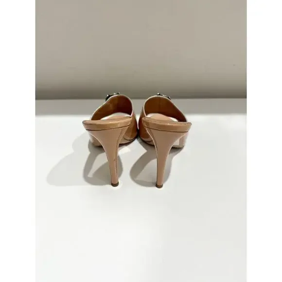 CHANEL Patent Leather Camelia Slip On Stilettos Heel Mules Beige Women's EU 41 - Picture 4 of 7